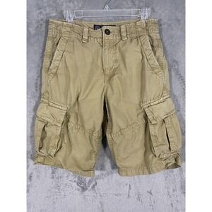 American Eagle Cargo Shorts Sz 29 Khaki Rip Stop Longer Length Y2K Skater Grunge